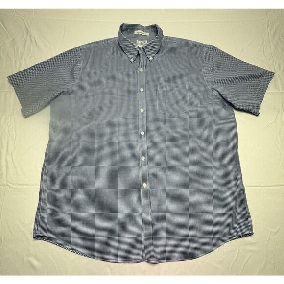 LL Bean Men's Short Sleeve Blue White Check Button-Down Shirt - Size XL Reg - Picture 1 of 3